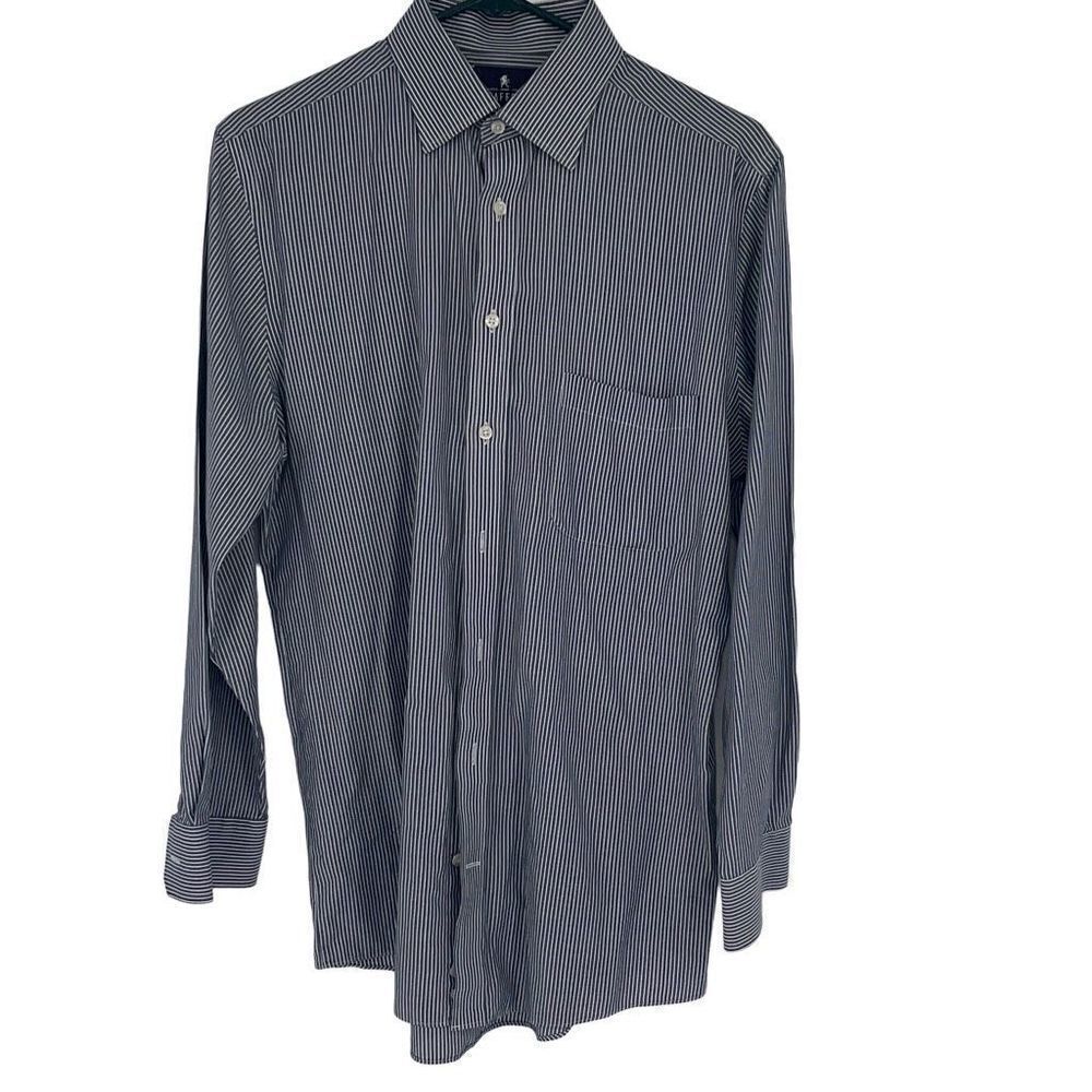 Stafford Mens Button Up Shirt Travel Fitted Long Sleeve Striped‎ Black Size 15.5